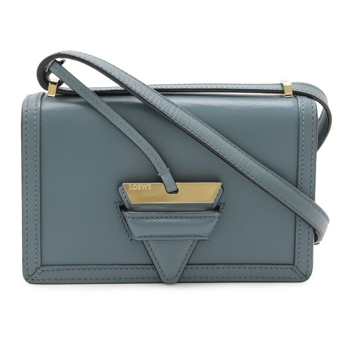 Loewe Barcelona Shoulder Bag Solid Leather Blue Gray Unisex Used Item From Japan