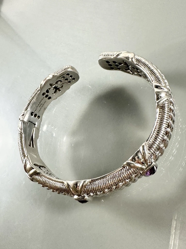 "Brazalete Judith RIPKA 925 plata esterlina grande púrpura amatista cable 7""" Foto 3 de 4