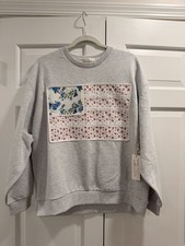 Vintage Havana Crew Neck Fleece Sweatshirt Gray Floral Flag Lace Women's S