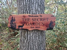 Custom Dear Sign Carved Wood Name Mountain Lake Home House Outdoor Plaque