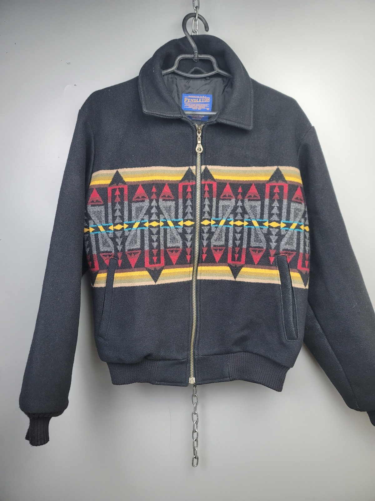 Pendleton Wool Blend Aztec Print Black Bomber Jac… - image 1