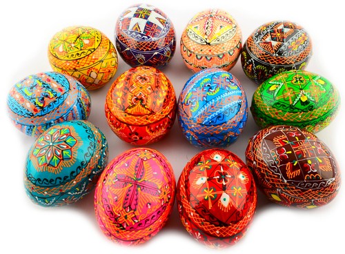 12 Wooden Ukrainian Pysanky Pysanka Easter Painted Eggs Handmade - Picture 2 of 9