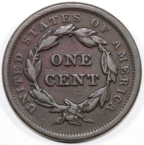 1843 1c Braided Hair Large Cent - Picture 2 of 2