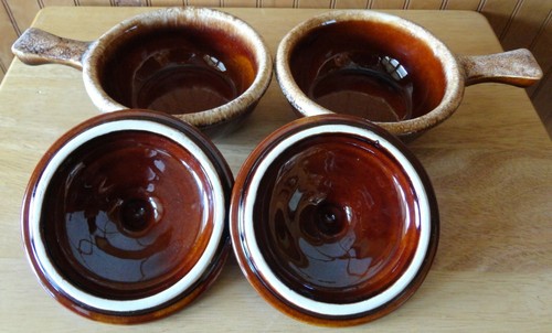 Casseruola singola 2 scafi ceramica marrone smalto a goccia zuppiera peperoncino ciotole con coperchi - Foto 4 di 8
