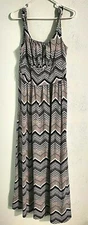 AB Studio Long Black / White Stripe Stretchy Scrunch Scoop Maxi Dress Size XL