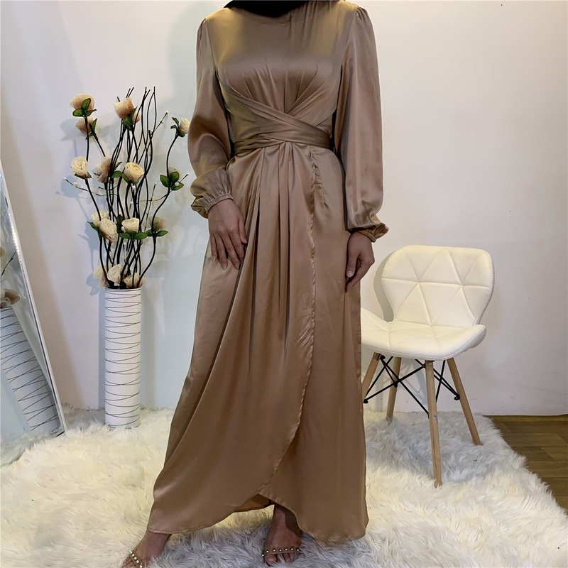 Arab Muslim Faux Satin Dress Maxi Long Puff Sleeve Wrap Front Abaya Eid Robe | eBay Arab Muslim Faux Satin Dress Maxi Long Puff Sleeve Wrap Front Abaya Eid Robe | eBay