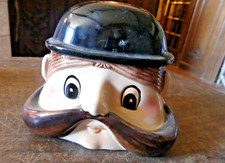 POT A TABAC   en céramique barbotine 20em " MONSIEUR MOUSTACHE  "