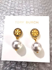 Authentic Tory Burch Zircon inlaid round white pearl earrings