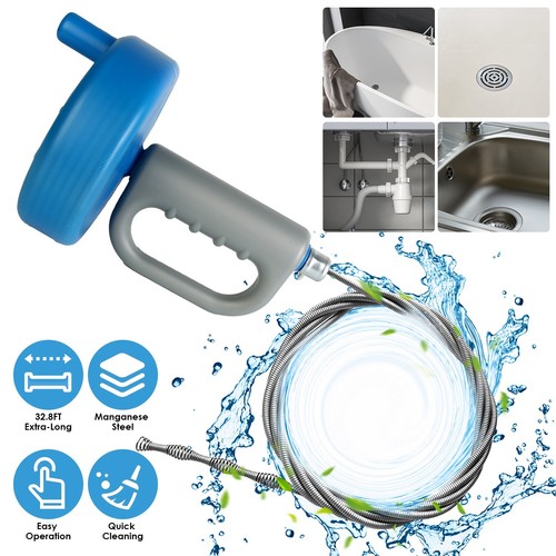 33FT Plumbing Snake Drain Auger Hair Clog Remover Kitchen Bathroom Sink Cleaner - Picture 2 of 15
