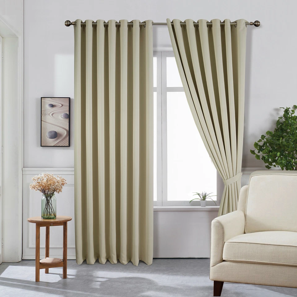 Extra Long 285cm Drop Eyelet Ring Top Curtains Blackout Matching Tiebacks - Image 3 of 4