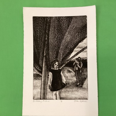 CHILD, SHIP, MAST, GIRL, etching, nostalgia, antique, architecture print