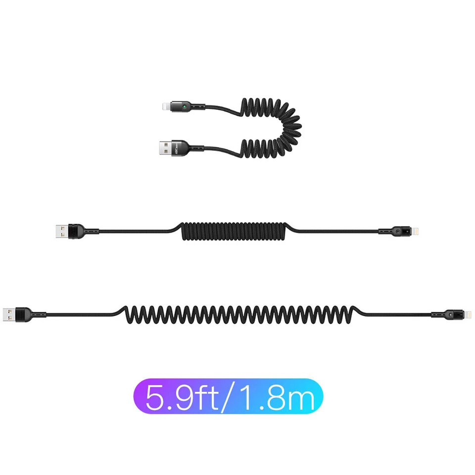 Fast Charge USB Cable Spring Coiled Cord For iPhone 14 13 12 11 X 8 7 Pro Max - Image 2 of 4