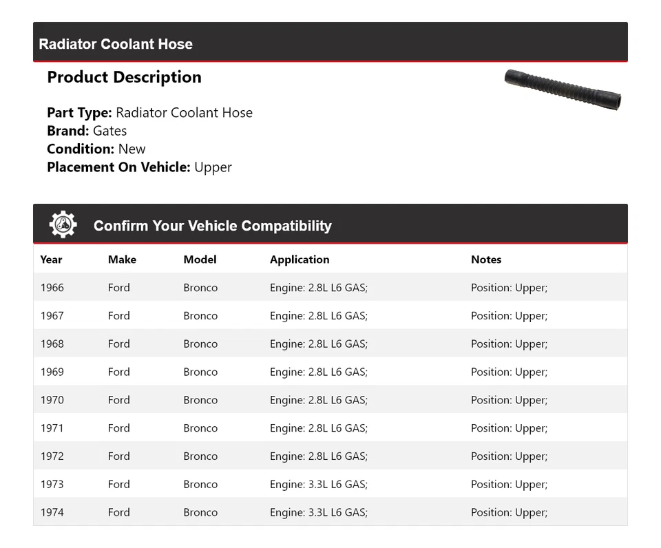 Para 1966-1974 Ford Bronco radiador líquido de arrefecimento mangueira portões superiores 1967 1968 1969 1970 - Imagem 2 de 4