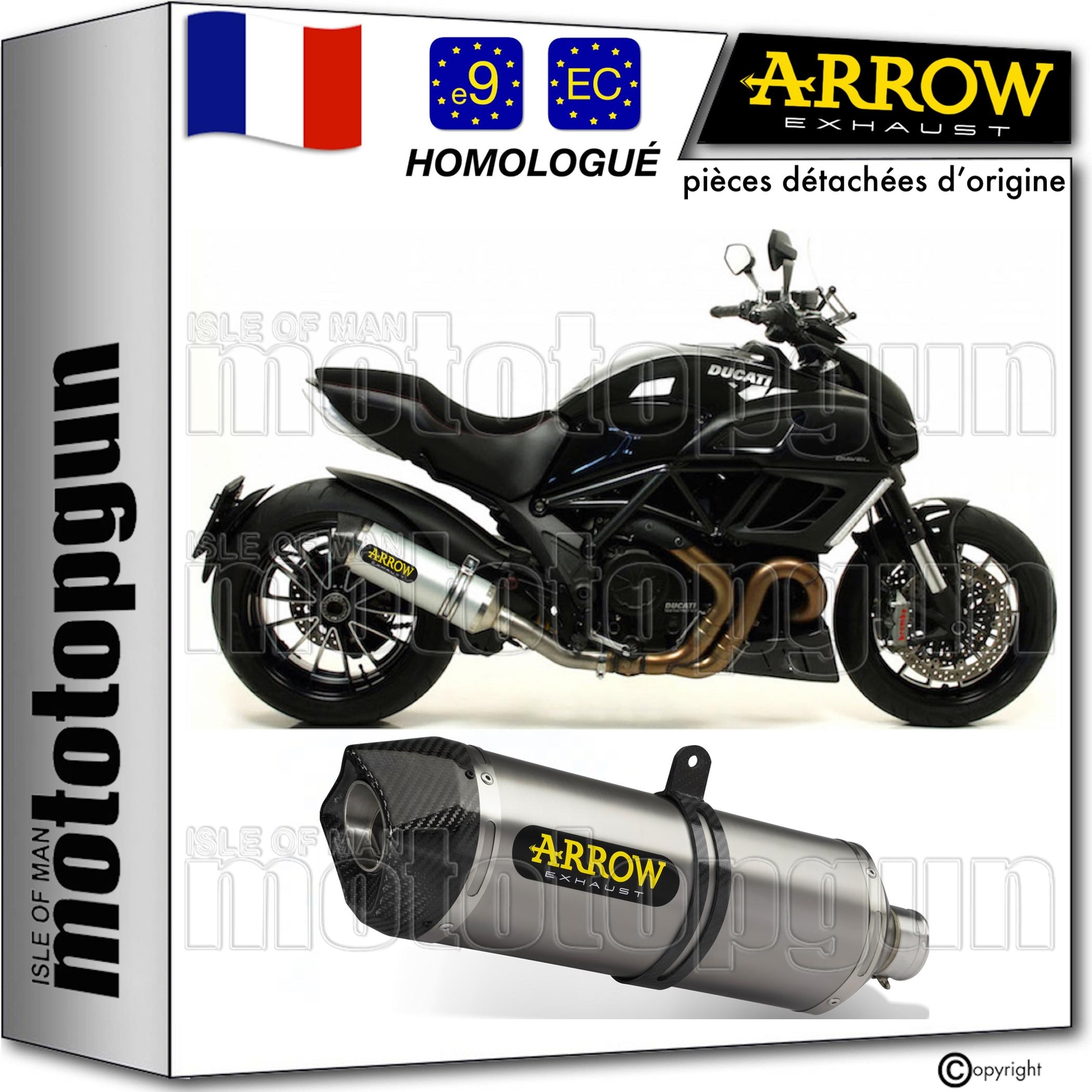 Pot echappement Arrow Open C finition aluminium noir pour Ducati Diavel 2016