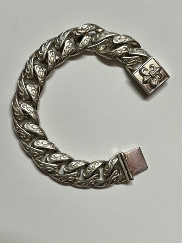Vintage sterling fine silver handmade men's bracelet french Fleur-de-lis - Picture 8 of 8