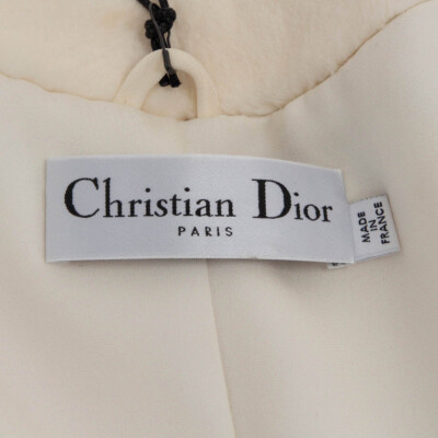 63957 auth CHRISTIAN DIOR ivory white FUR COLLARLESS CROPPED