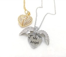 COLLANA CUORE ALI D' ANGELO PERSONALIZZABILE CON NOME DONNA IN ACCIAIO 316L