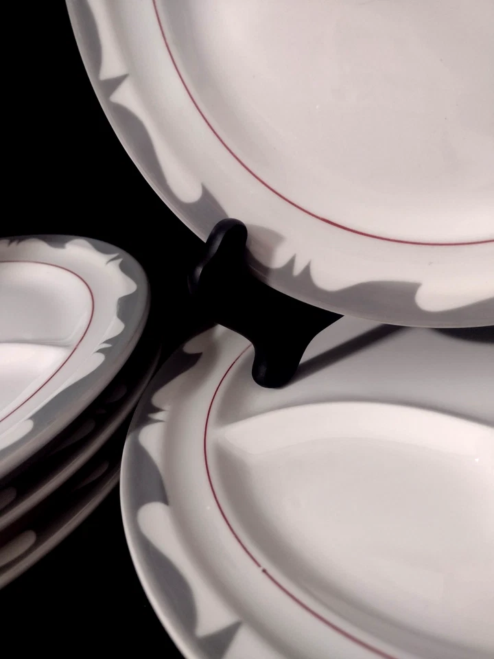 Juego/3 Platos de Almuerzo ONDAS GRISES RAYAS ROJAS ESTERLINA (3) 9.25" EE. UU. Foto 3 de 4