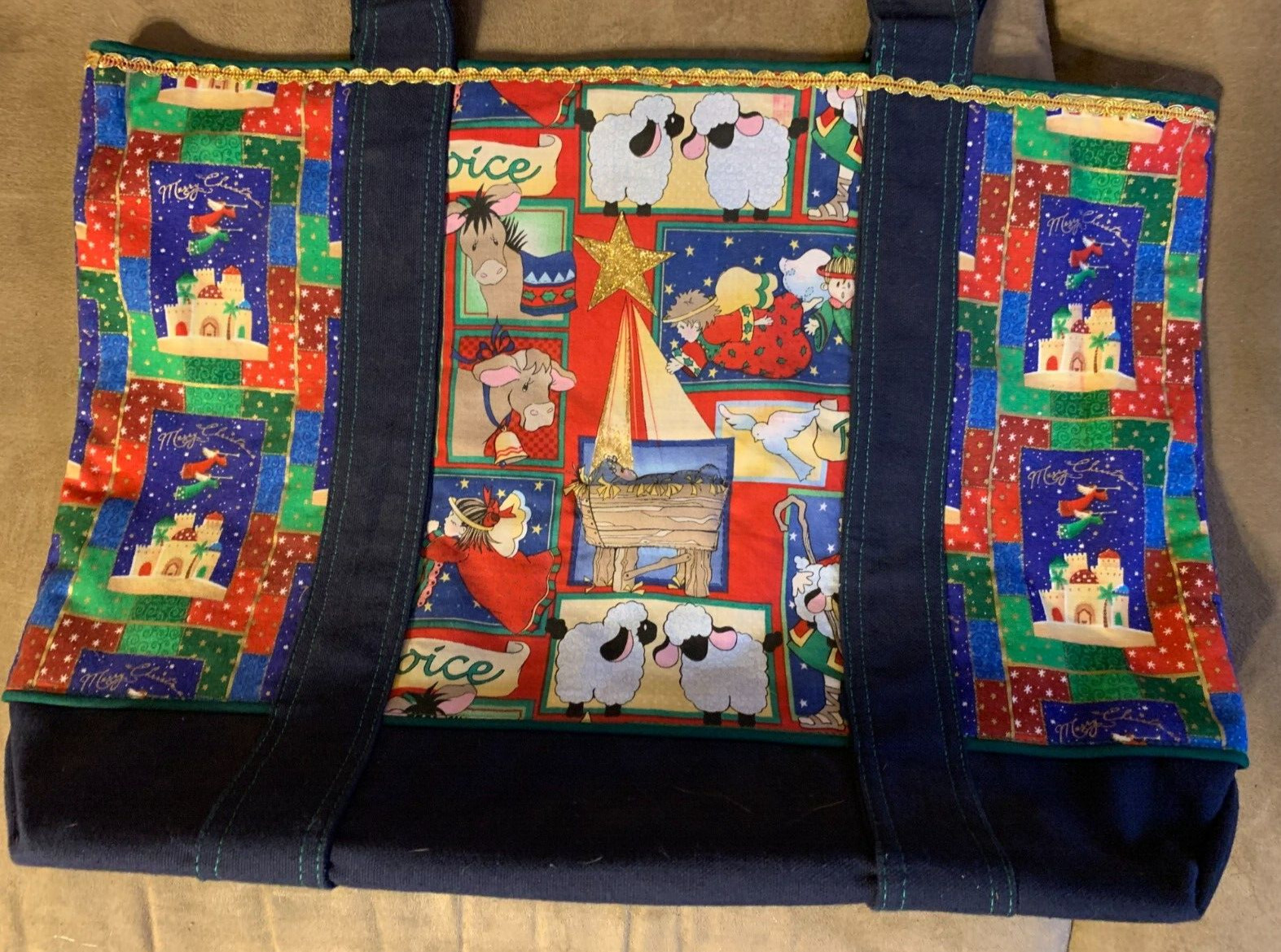 Handmade Tapestry Patchwork Christmas Tote Bag / … - image 4