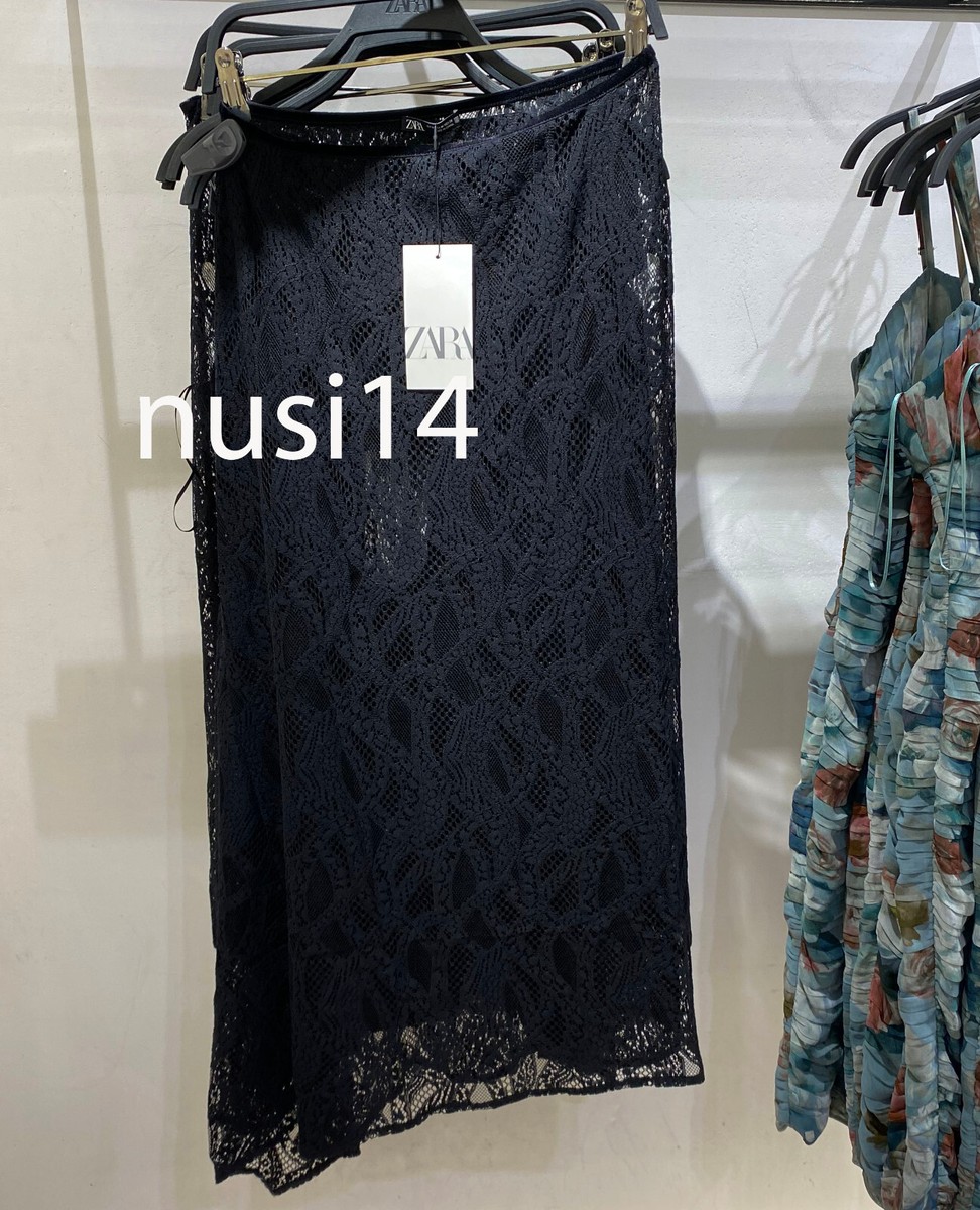 ZARA NEW WOMAN MID-RISE ASYMMETRIC LACE MIDI SKIRT BLACK XS-XL