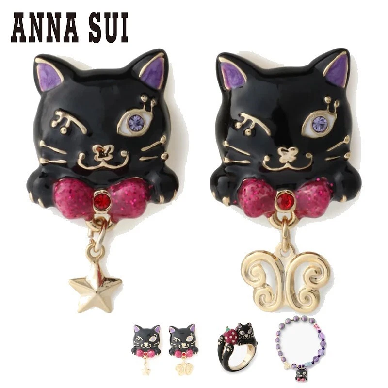 ANNA SUI Titi Motif Earrings Pierced Earrings Ring Bracelet Black JAPAN NEW