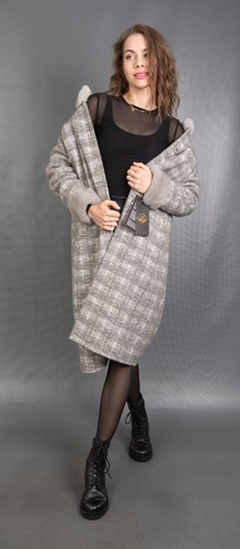 15431 NEW GLAMOROUS TWEED COAT WITH REAL MINK LUXURY FUR BEAUTIFUL LOOK SIZE M - Picture 8 of 14