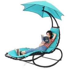 Rocking Curved Chaise Lounge Hammock Rocker Chair Lounger with Cushion for Backy