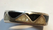 Schöner ausgef. Silberring m Onyx u Opal Inlay Sterl Silber Indianerschmuck