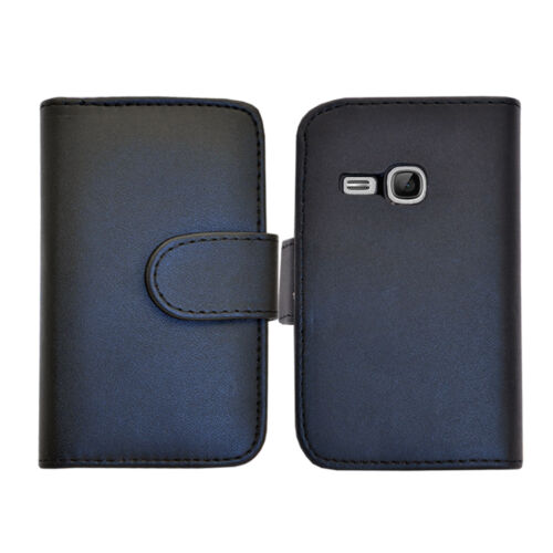 BLACK WALLET Leather Case Phone Cover Samsung Galaxy Young GT S-S6310L GT S6310N - Picture 1 of 2