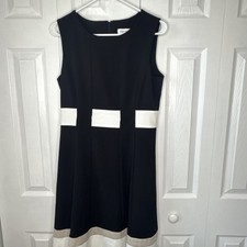 Calvin Klein Dress Womens Size 8 Black White Tan Lined Career Flare Dressy