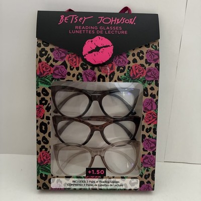 NEW BETSEY JOHNSON 3-PACK PREMIUM READING GLASSES READERS +1.50  