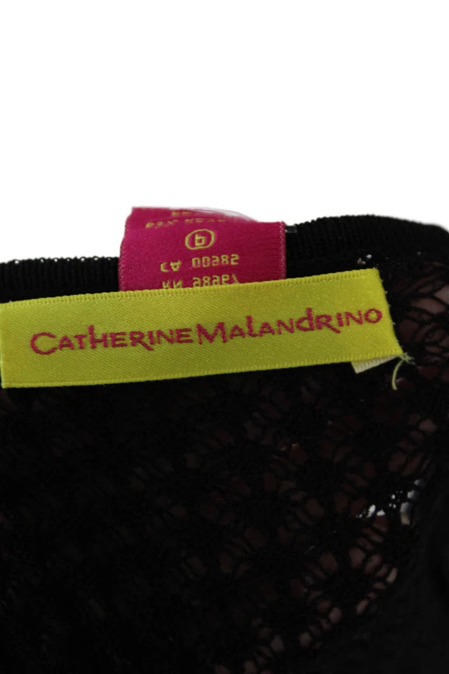 Vestido Catherine Malandrino para mujer tejido abierto manga larga cuello en V negro talla pequeña Foto 4 de 4