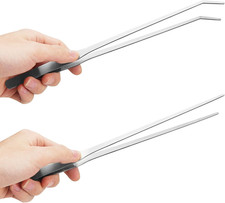 2PCS Long Aquarium Tweezers - 10.6" Straight and Curved Tweezers