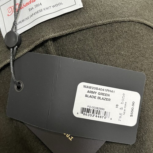 Blazer Rag And Bone Supererfine tejido japonés de lana talla 10 verde militar NUEVO - Imagen 11 de 11