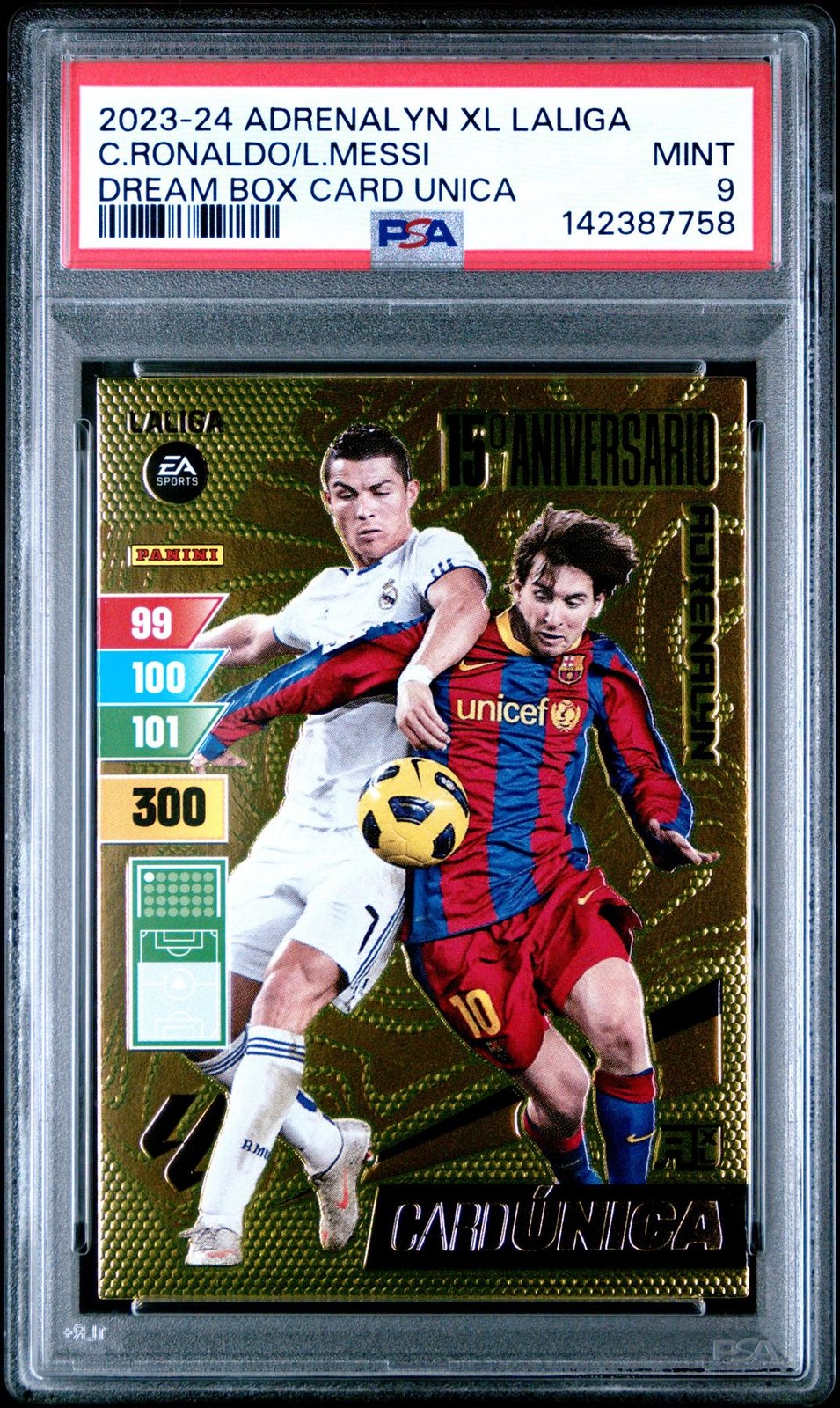 2023 Panini Adrenalyn XL La Liga Cristiano Ronaldo Lionel Messi Dream Box PSA 9