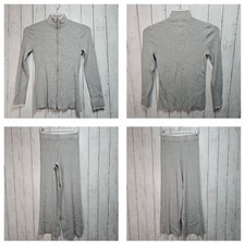 NWOT Marled Women's Gray Ribbed Sweater Set Pullon Pants Full Zip Top Size Small