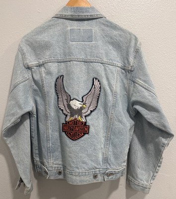 Saugatuck denim vintage light wash womens jacket NO TAG Harley Davidson Patch