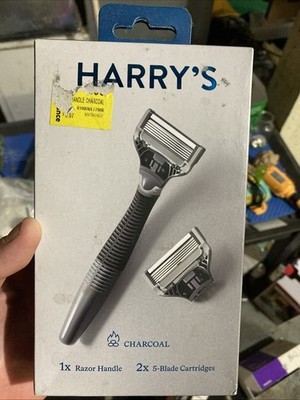HARRY'S  CHARCOAL Men's 1x Ergonomic Razor Handle & 2x Five Blade Cartridges