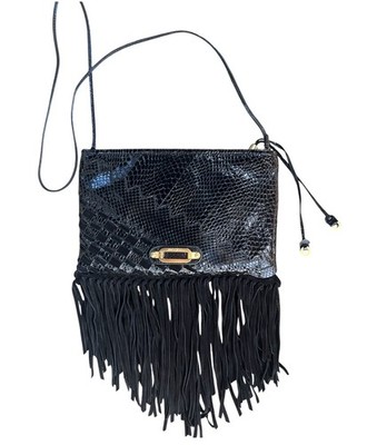 Authentic Jimmy Choo Black Snakeskin Embossed Fringed crossbody detachable strap