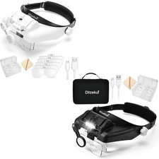 Headband Magnifier with Light 1X-14X and Carry Case for Close Work