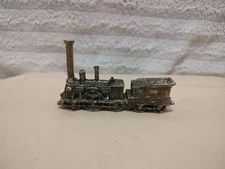 ADLER Vintage Pewter Steam Engine Train Locomotive With Coal Tender Car 3.5"