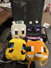 4 Minecraft Plush Backpack 12.5  Soft Stuffed Bookbag Kids New
