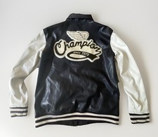 Vintage Champion Letterman Varsity Jacket Quilted Black/White Youth 14/16