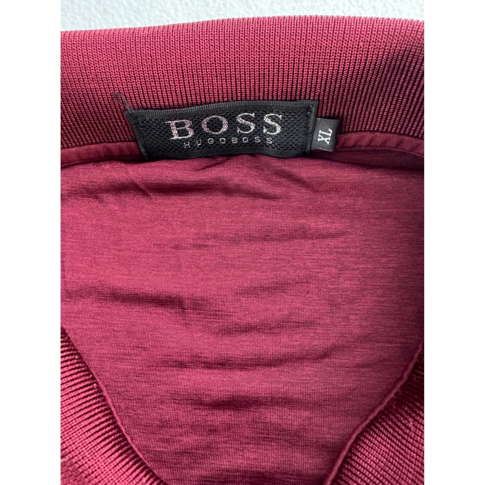 BOSS Hugo Boss Mens Burgundy Short Sleeve Silk Polo Shirt Pocket Logo Size XL thumbnail 6