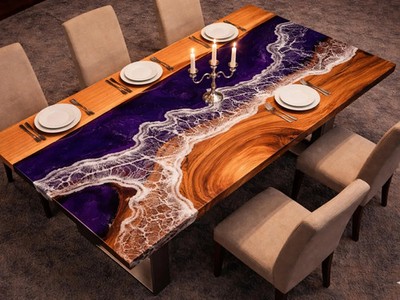 Walnut Purple Epoxy River Dining Table Top Live Edge Galaxy Resin Wood