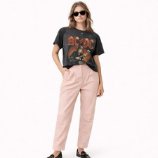 COMINT Vintage Leather Pants Women  s 7/8 Blush Pink High Waist Pleated 80s