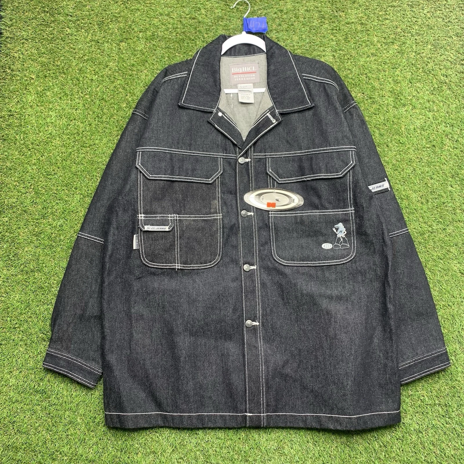 Big HiCL Revolution Jean Jacket Mens Large Dark Wash Denim Button Front 90s NWT