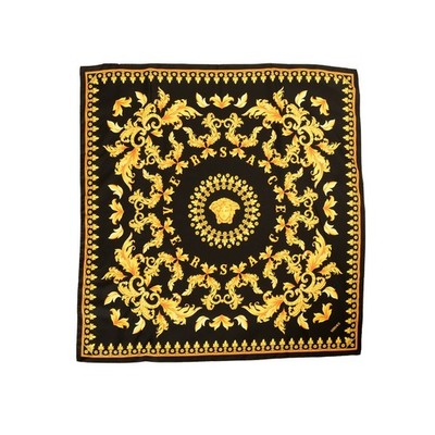 Versace Black & Gold Versace Signature Print 100% Silk Shawl Scarf Bandana