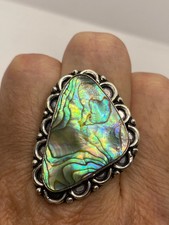 Antique Green Abalone White Bronze Silver Ring