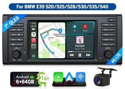 For BMW 5 Series E39 528i 530i QLED 6+64 7''Android 14 GPS Head Unit 4G LTE Radio